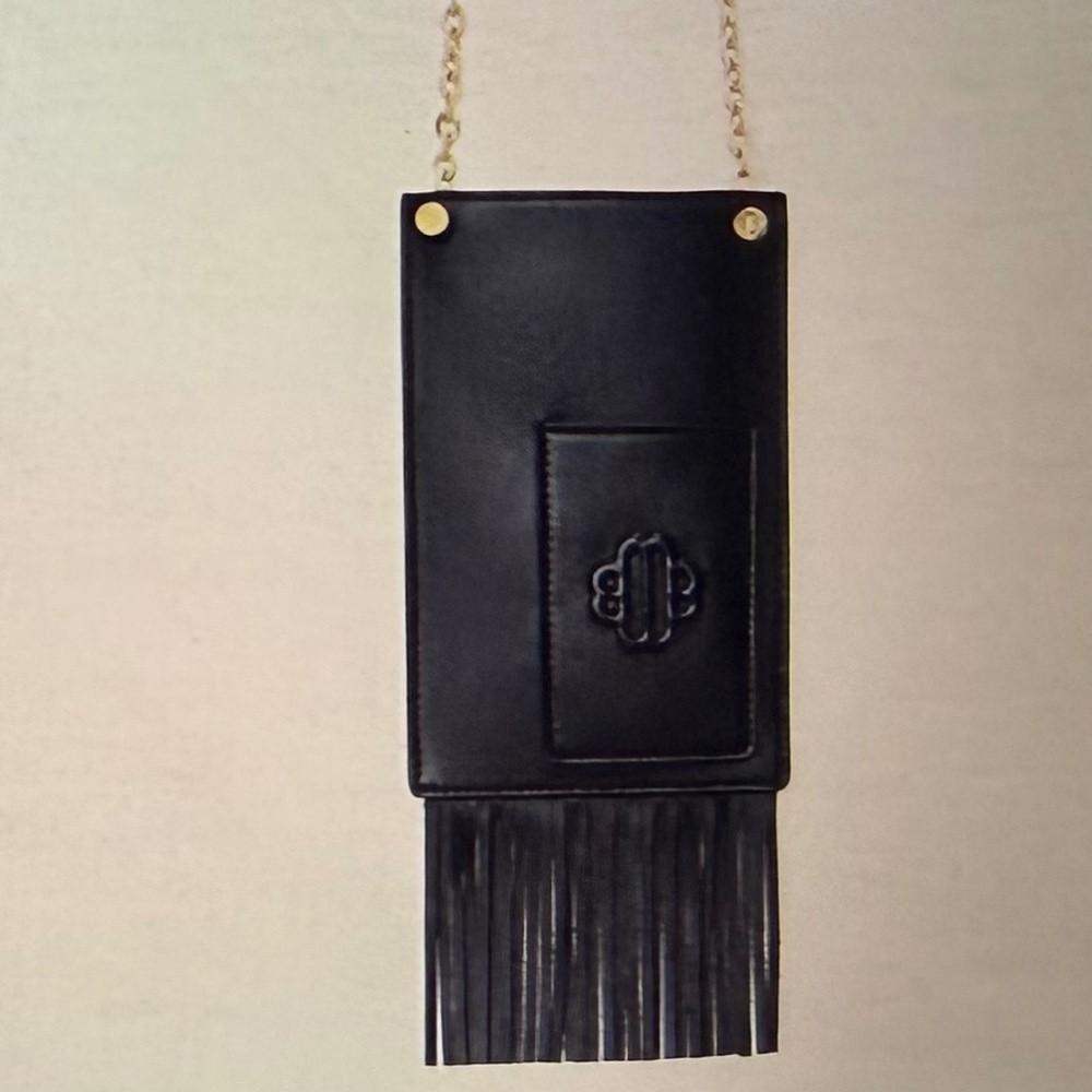 Maje Leather Fringe Phone Bag In Black